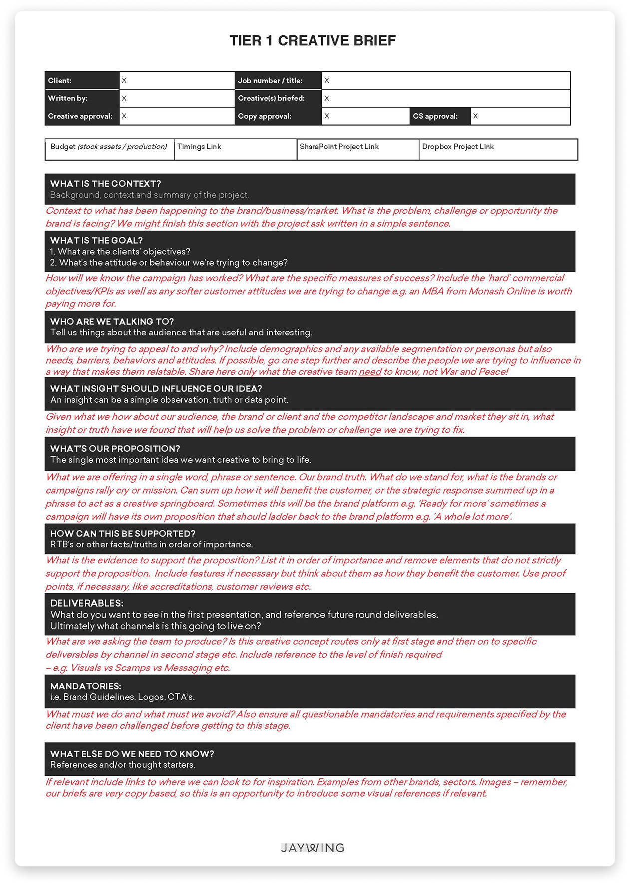 Tier 1 Creative Brief template